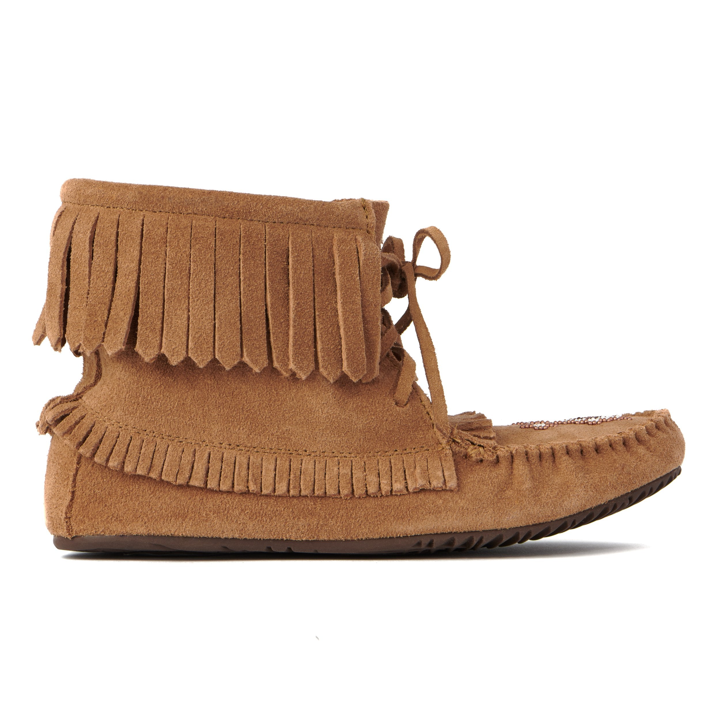 Leather fringe moccasin boots best sale